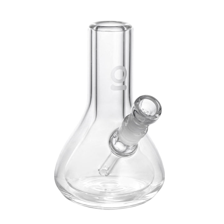 ONGROK Double Glass Wall Water Pipe, clear borosilicate beaker shape with bowl and downstem fitted, side view