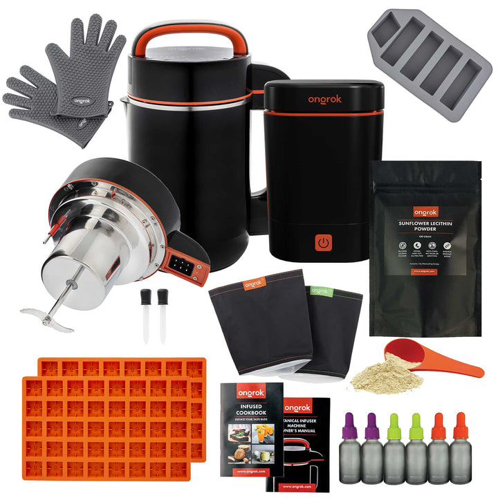 ONGROK Botanical Infuser Bundle: infuser, decarboxylator, gummy molds, dropper bottles, filter bags, gloves and lecithin