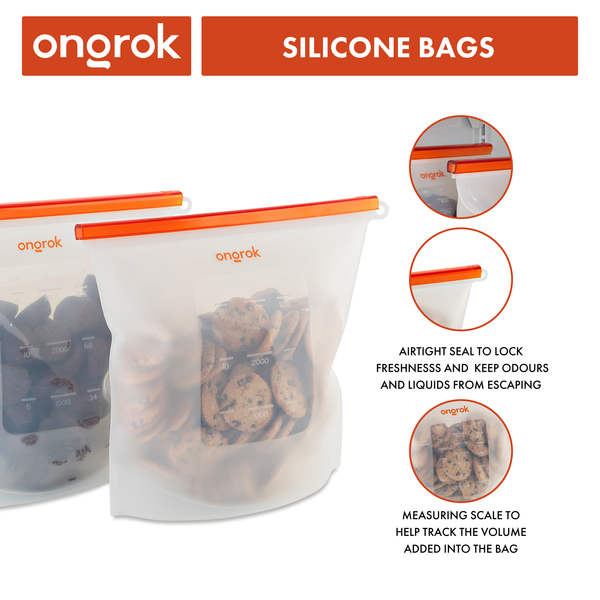 Ongrok Air-Tight Silicone Oven and Storage Bags - Medium 2 Pack