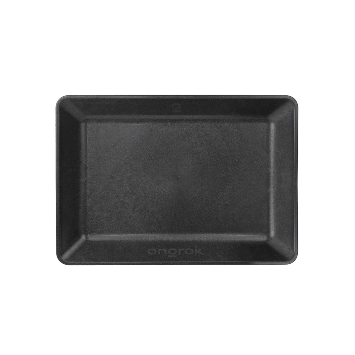 ONGROK Eco-Tray, black plant-based rolling tray with a raised rim, top view