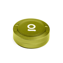 ONGROK Pouch Storage Puck in green, closed, angled view of the logo lid