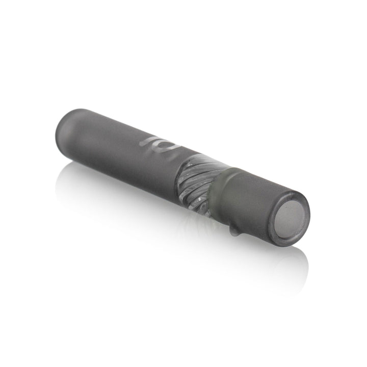 ONGROK Frosted Glass One Hitter Pipe in grey, angled view showing the spiral grip band and carb nub