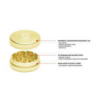 2 Piece Magnetic Grinder (50 mm) ONGROK USA Gold dimensions and specifications infographic