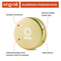 Aluminium Storage Puck ONGROK USA Gold dimensions and specifications infographic