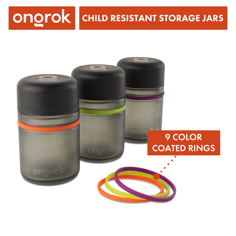 Child Resistant Glass Storage Jar, 3 pack x 180ml each ONGROK 