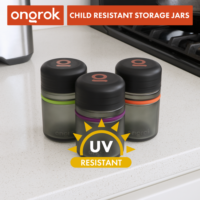 Child Resistant Glass Storage Jar, 3 pack x 180ml each ONGROK 3 Pack 