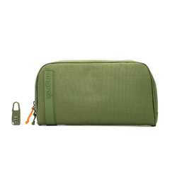 ONGROK Carbon-lined Wallet in green, large 6x11 in, closed beside its combination padlock