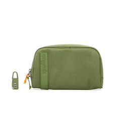 ONGROK Carbon-lined Wallet in green, medium 5x8 in, closed beside its combination padlock