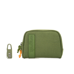 ONGROK Carbon-lined Wallet in green, small 4x6 in, closed beside its combination padlock