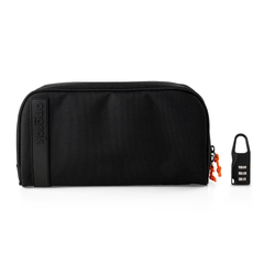 ONGROK Carbon-lined Wallet in black, large 6x11 in, closed beside its combination padlock